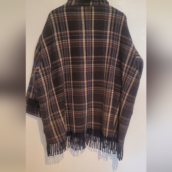 H&M Wool Blend Plaid Fringed Shacket Jacket Manteco Woven In Italy Collection XL - Picture 8 of 12